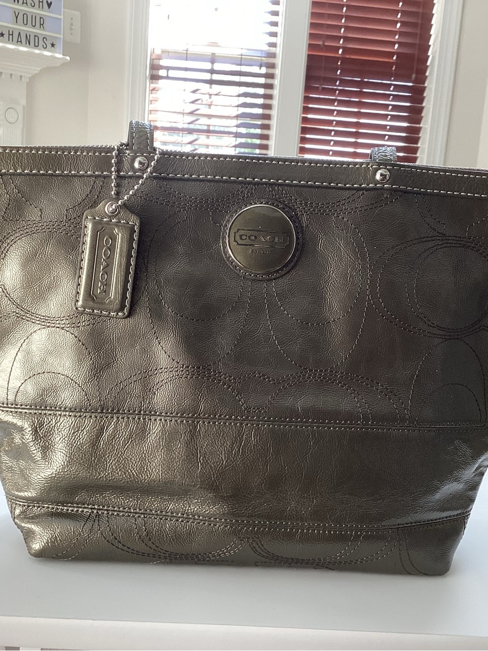 Coach Peyton Signature Stitched Patent Leather Tote Bag  E1093-F15142